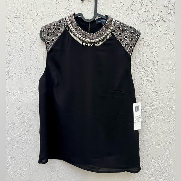 French connection black dressy sleeveless top embellished 8 new with tags - Picture 1 of 7